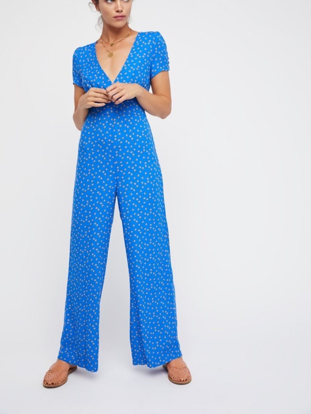 Free People Mia Wide Leg Jumpsuit Cobalt Blue Floral | 12